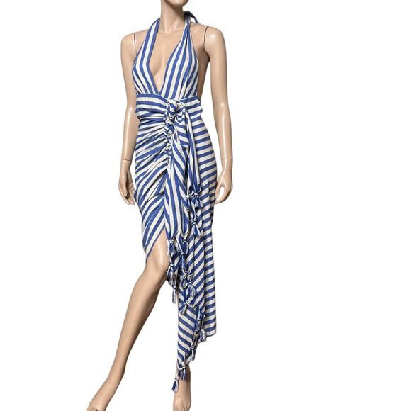 Just Bee Queen Tulum Dress Linen/Cotton Size S Ruched Design and Tassel Accents - Picture 6 of 13